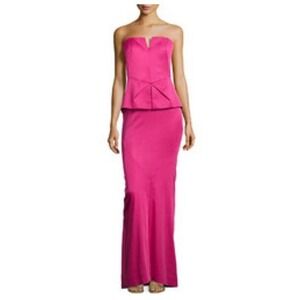 Rene Ruiz Collection Dress Size 4 Fuchsia Pink Strapless Faille Peplum Gown